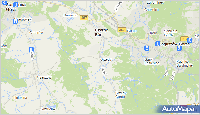 mapa Grzędy gmina Czarny Bór, Grzędy gmina Czarny Bór na mapie Targeo