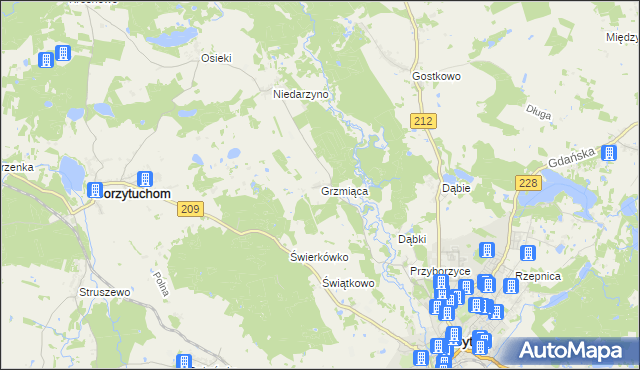 mapa Grzmiąca gmina Bytów, Grzmiąca gmina Bytów na mapie Targeo