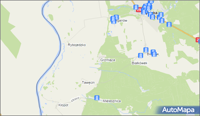 mapa Grzmiąca gmina Cybinka, Grzmiąca gmina Cybinka na mapie Targeo