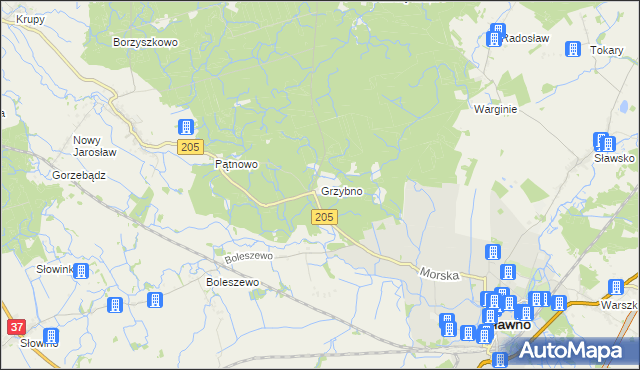 mapa Grzybno gmina Sławno, Grzybno gmina Sławno na mapie Targeo