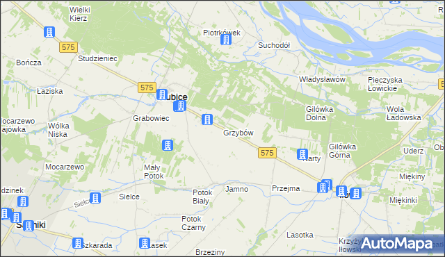 mapa Grzybów gmina Słubice, Grzybów gmina Słubice na mapie Targeo