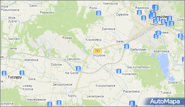 mapa Grzybów gmina Staszów, Grzybów gmina Staszów na mapie Targeo
