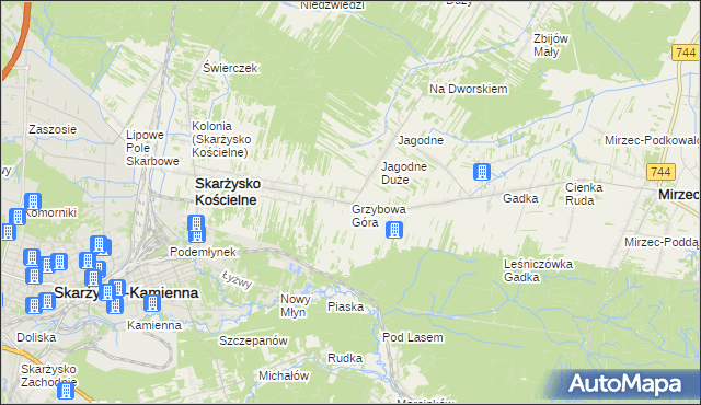 mapa Grzybowa Góra, Grzybowa Góra na mapie Targeo