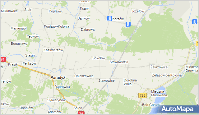 mapa Grzymałów gmina Paradyż, Grzymałów gmina Paradyż na mapie Targeo