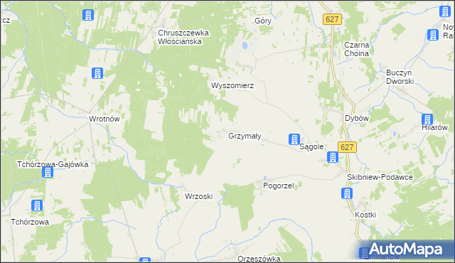 mapa Grzymały gmina Kosów Lacki, Grzymały gmina Kosów Lacki na mapie Targeo