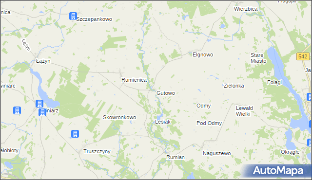 mapa Gutowo gmina Lubawa, Gutowo gmina Lubawa na mapie Targeo