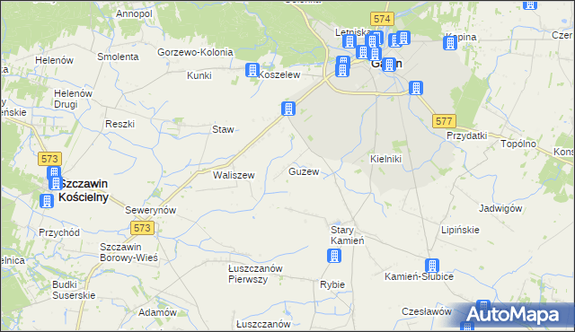 mapa Guzew gmina Gąbin, Guzew gmina Gąbin na mapie Targeo