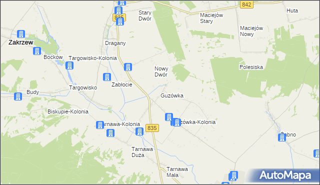 mapa Guzówka gmina Wysokie, Guzówka gmina Wysokie na mapie Targeo