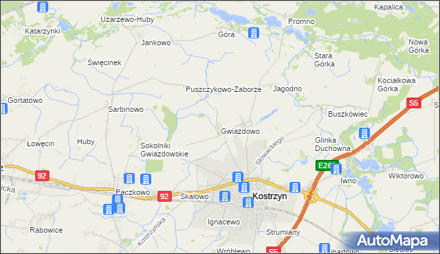 mapa Gwiazdowo gmina Kostrzyn, Gwiazdowo gmina Kostrzyn na mapie Targeo