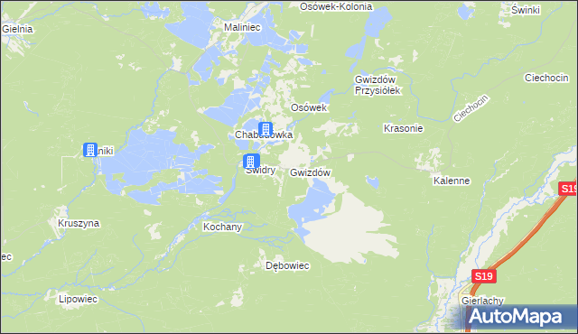 mapa Gwizdów gmina Modliborzyce, Gwizdów gmina Modliborzyce na mapie Targeo