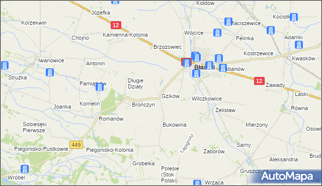 mapa Gzików, Gzików na mapie Targeo