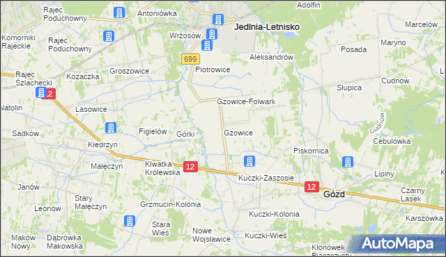 mapa Gzowice, Gzowice na mapie Targeo