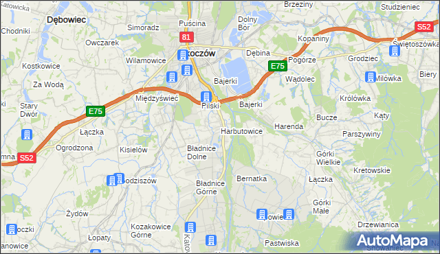 mapa Harbutowice gmina Skoczów, Harbutowice gmina Skoczów na mapie Targeo