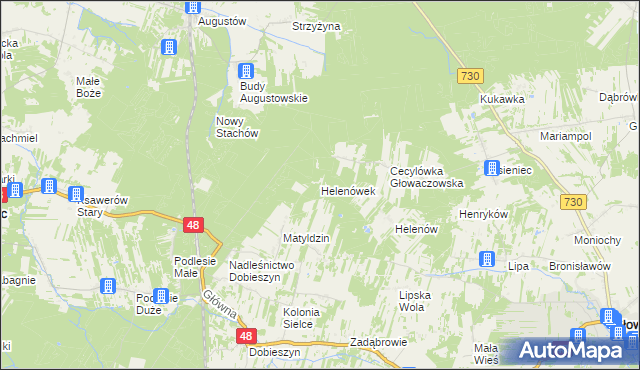 mapa Helenówek gmina Głowaczów, Helenówek gmina Głowaczów na mapie Targeo