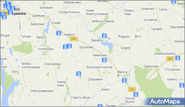 mapa Helenowo gmina Izbica Kujawska, Helenowo gmina Izbica Kujawska na mapie Targeo