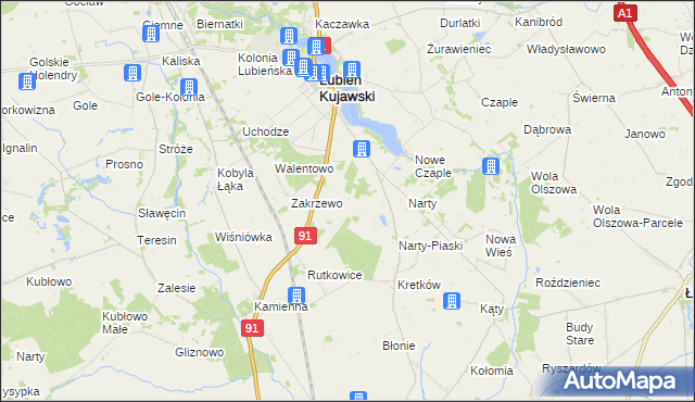 mapa Henryków gmina Lubień Kujawski, Henryków gmina Lubień Kujawski na mapie Targeo