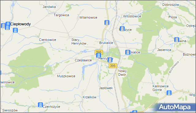 mapa Henryków gmina Ziębice, Henryków gmina Ziębice na mapie Targeo