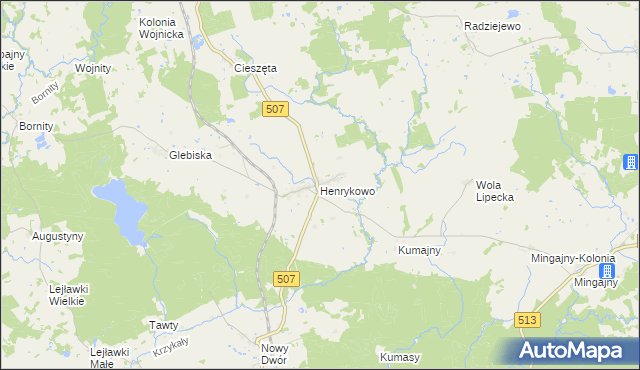 mapa Henrykowo gmina Orneta, Henrykowo gmina Orneta na mapie Targeo