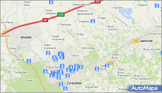 mapa Henryszew, Henryszew na mapie Targeo