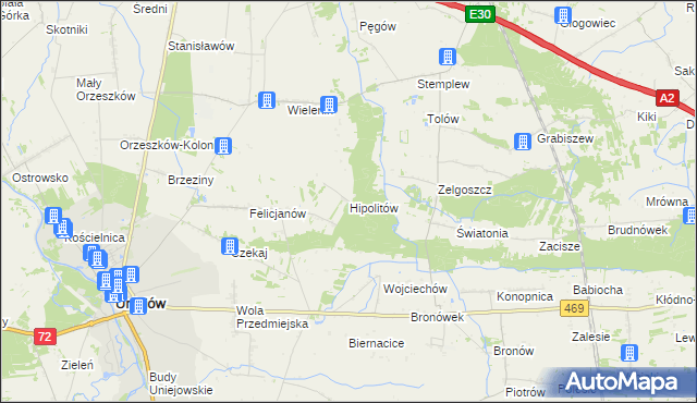 mapa Hipolitów gmina Uniejów, Hipolitów gmina Uniejów na mapie Targeo