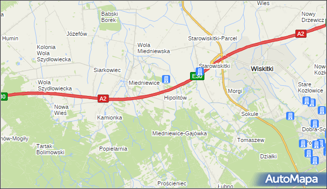 mapa Hipolitów gmina Wiskitki, Hipolitów gmina Wiskitki na mapie Targeo