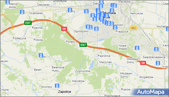 mapa Holendry gmina Zapolice, Holendry gmina Zapolice na mapie Targeo