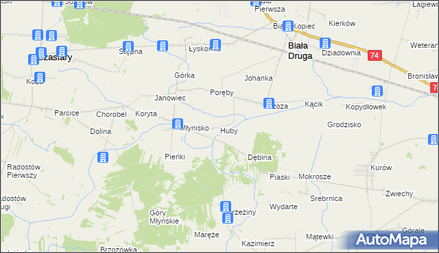 mapa Huby gmina Biała, Huby gmina Biała na mapie Targeo