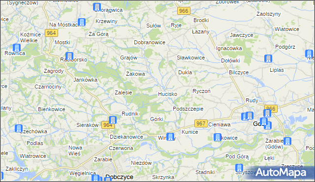 mapa Hucisko gmina Gdów, Hucisko gmina Gdów na mapie Targeo