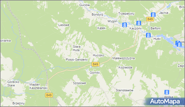 mapa Hucisko gmina Krasnobród, Hucisko gmina Krasnobród na mapie Targeo