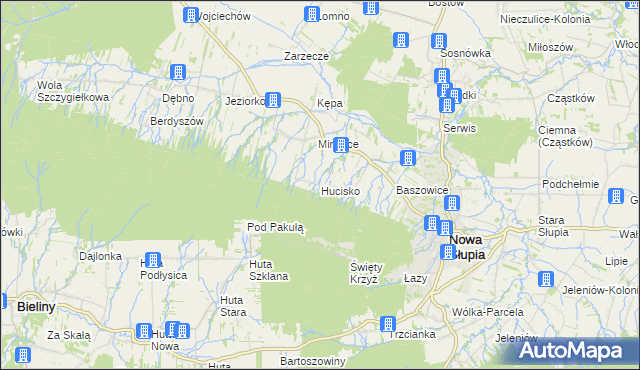 mapa Hucisko gmina Nowa Słupia, Hucisko gmina Nowa Słupia na mapie Targeo