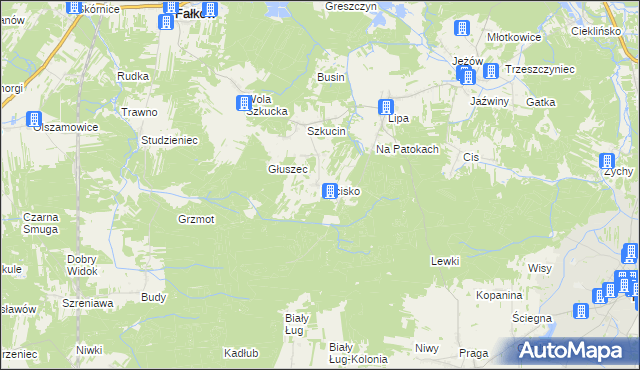 mapa Hucisko gmina Ruda Maleniecka, Hucisko gmina Ruda Maleniecka na mapie Targeo