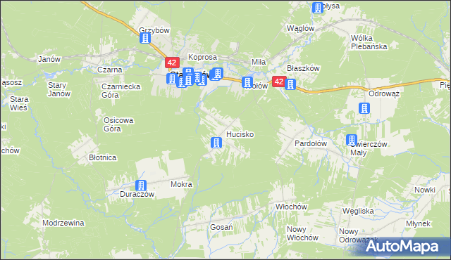 mapa Hucisko gmina Stąporków, Hucisko gmina Stąporków na mapie Targeo