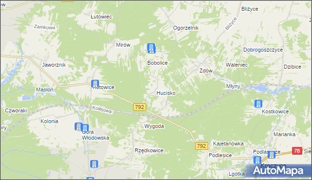 mapa Hucisko gmina Włodowice, Hucisko gmina Włodowice na mapie Targeo