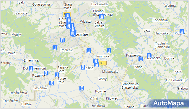 mapa Humniska, Humniska na mapie Targeo