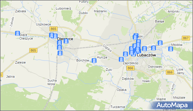 mapa Hurcze, Hurcze na mapie Targeo