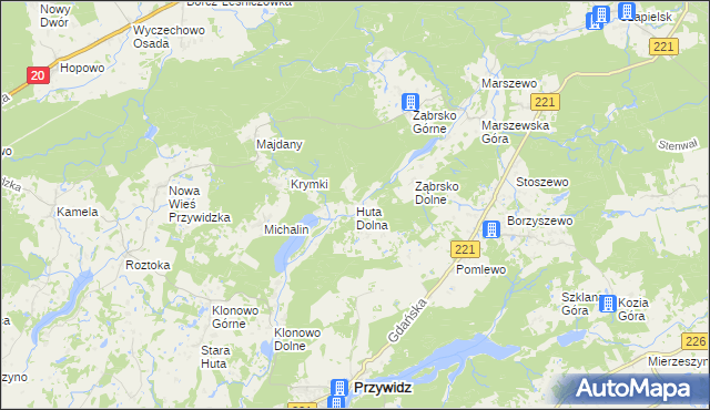 mapa Huta Dolna gmina Przywidz, Huta Dolna gmina Przywidz na mapie Targeo