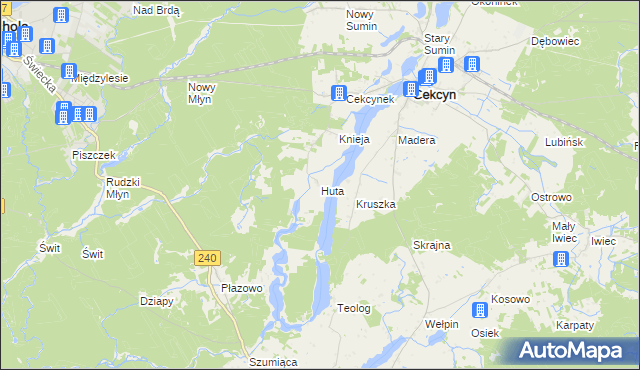 mapa Huta gmina Cekcyn, Huta gmina Cekcyn na mapie Targeo