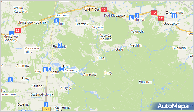 mapa Huta gmina Gielniów, Huta gmina Gielniów na mapie Targeo