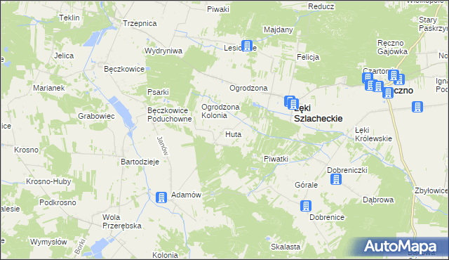 mapa Huta gmina Łęki Szlacheckie, Huta gmina Łęki Szlacheckie na mapie Targeo