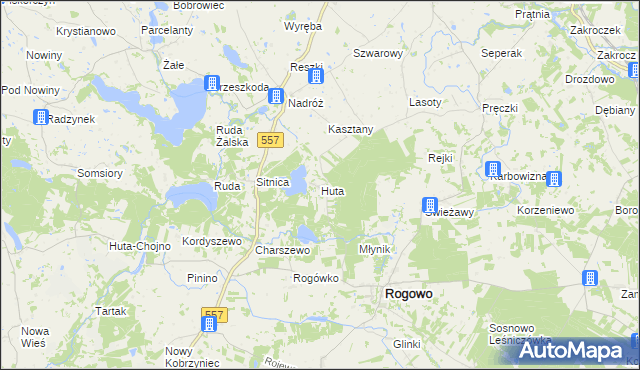 mapa Huta gmina Rogowo, Huta gmina Rogowo na mapie Targeo