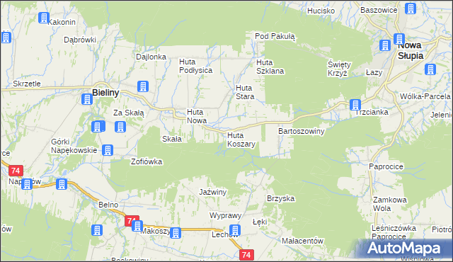 mapa Huta Koszary, Huta Koszary na mapie Targeo