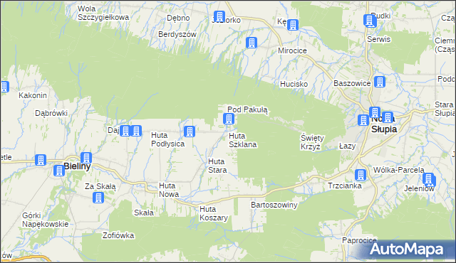 mapa Huta Szklana gmina Bieliny, Huta Szklana gmina Bieliny na mapie Targeo