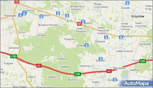 mapa Ignacew gmina Krzymów, Ignacew gmina Krzymów na mapie Targeo