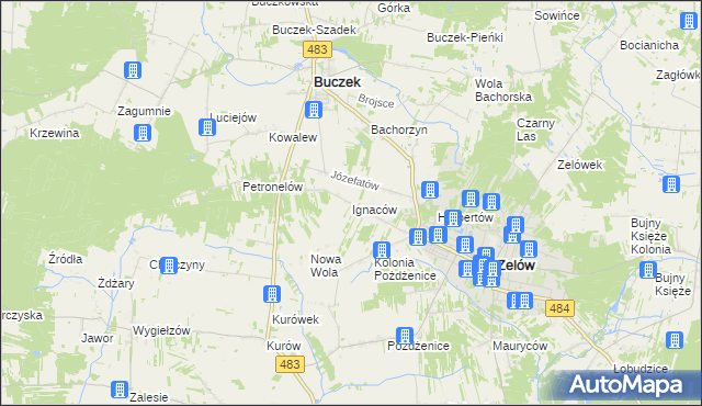 mapa Ignaców gmina Zelów, Ignaców gmina Zelów na mapie Targeo