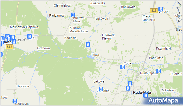 mapa Iłowa gmina Ruda-Huta, Iłowa gmina Ruda-Huta na mapie Targeo