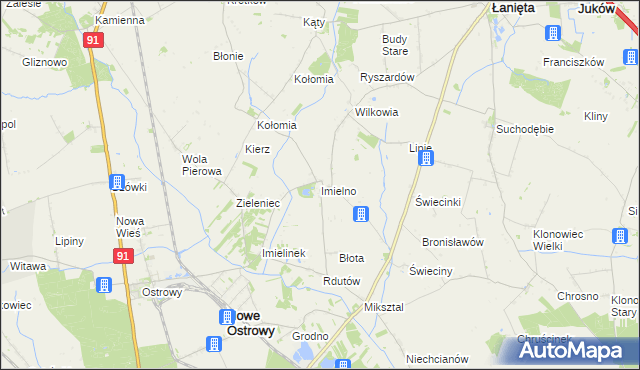 mapa Imielno gmina Nowe Ostrowy, Imielno gmina Nowe Ostrowy na mapie Targeo