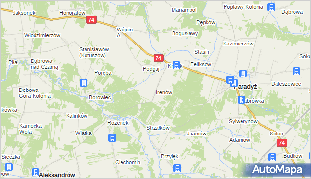 mapa Irenów gmina Paradyż, Irenów gmina Paradyż na mapie Targeo