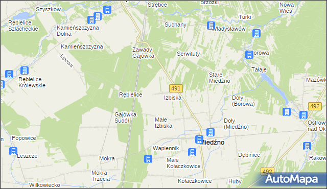 mapa Izbiska gmina Miedźno, Izbiska gmina Miedźno na mapie Targeo