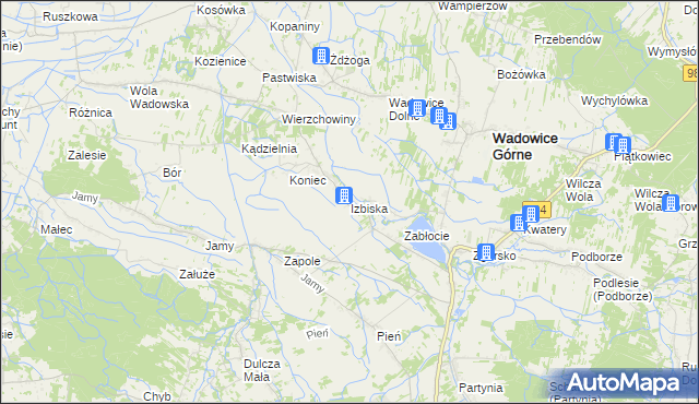 mapa Izbiska gmina Wadowice Górne, Izbiska gmina Wadowice Górne na mapie Targeo