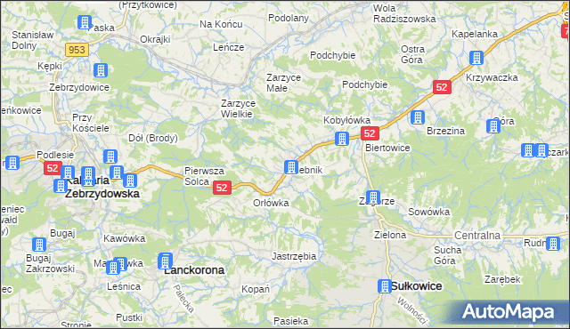 mapa Izdebnik gmina Lanckorona, Izdebnik gmina Lanckorona na mapie Targeo